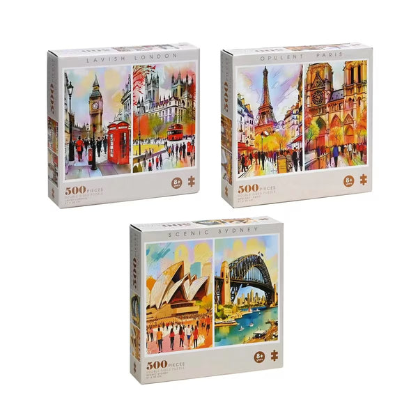 Famous Landmark Water Colour - Lavish London Jigsaw Puzzle Double-Sided (500 Pieces)