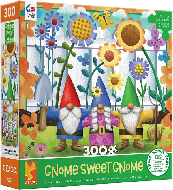 Ceaco - Gnome Sweet Gnome - Backyard Trio - XL by Tim Bowers Jigsaw Puzzle (300 Pieces)