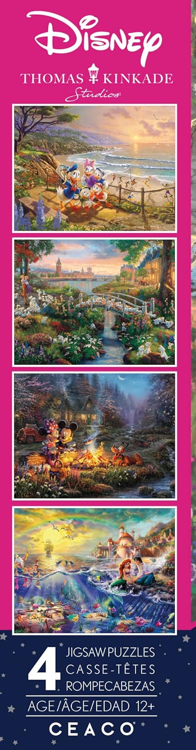 Ceaco - 4 in 1 Multipack - Disney Dreams Collection - Donald & Daisy Duck, 101 Dalmatians, Mickey, Minnie, & Pluto, & The Little Mermaid - 4x500pc by Thomas Kinkade Jigsaw Puzzle (2000 Pieces)