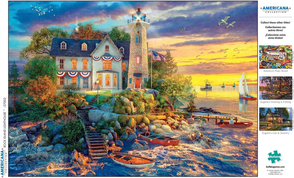 Buffalo Games - Rock Island Lighthouse by Dominic Davison Jigsaw Puzzle (500 Pieces)