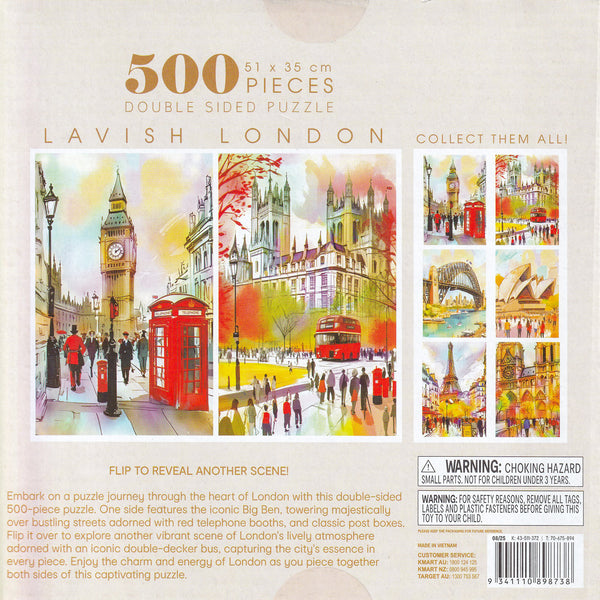 Famous Landmark Water Colour - Lavish London Jigsaw Puzzle Double-Sided (500 Pieces)