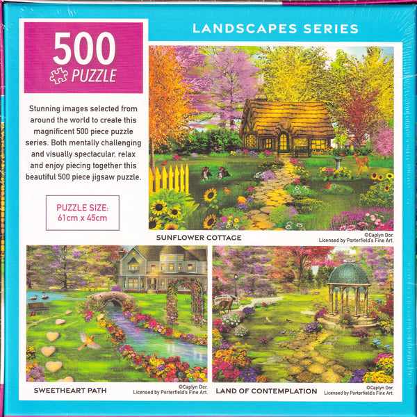 Arrow Puzzles - Landscapes Series - Sunflower Cottage by Caplyn Dor - 500 Piece Jigsaw Puzzle (Purple)
