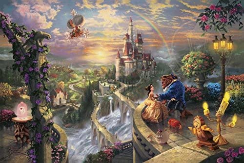 Ceaco Thomas Kinkade 4-in-1 Multi Pack Disney Puzzles (500 Piece) - Aladdin, Beauty & The Beast, Little Mermade, Winnie the Pooh