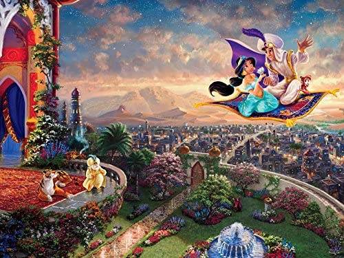 Ceaco Thomas Kinkade 4-in-1 Multi Pack Disney Puzzles (500 Piece) - Aladdin, Beauty & The Beast, Little Mermade, Winnie the Pooh
