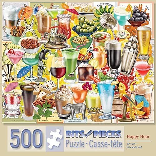 Bits and Pieces - 500 Piece Jigsaw Puzzle - Happy Hour - Cocktails Collage by Artist Rosiland Solomon