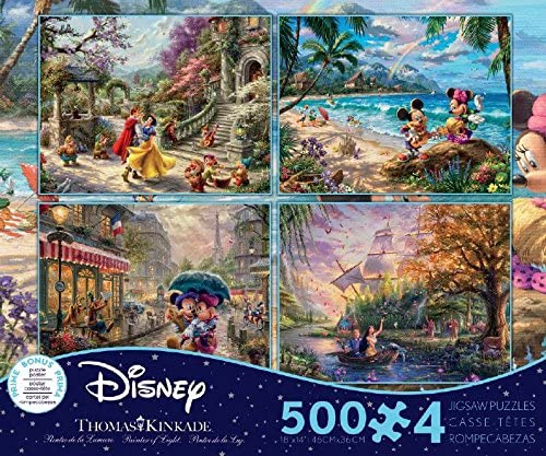 Ceaco Thomas Kinkade The Disney Collection 4 in 1 Multipack Puzzles (500 Piece Each)