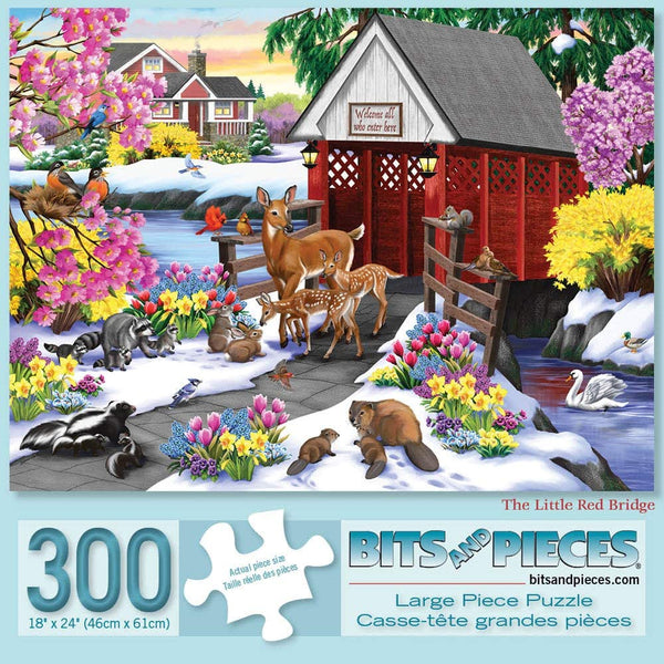 Bits and Pieces - The Little Red Bridge by Nancy Wernersbach Jigsaw Puzzle (300 Pieces)