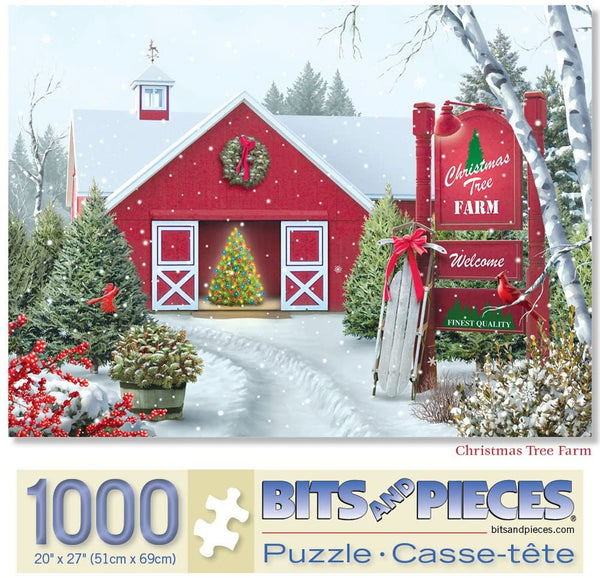 Bits and Pieces - 1000 Piece Jigsaw Puzzle - Christmas Tree Farm - Winter Holiday Snow by Artist Alan Giana