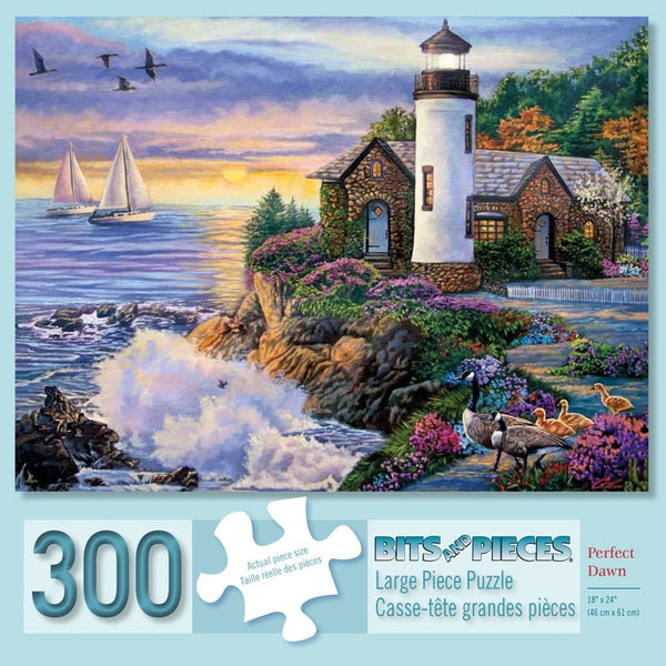 Bits and Pieces - 300 Large Piece Jigsaw Puzzle for Adults - Perfect Dawn Sunrise by the Ocean by Artist Laura Glen Lawson
