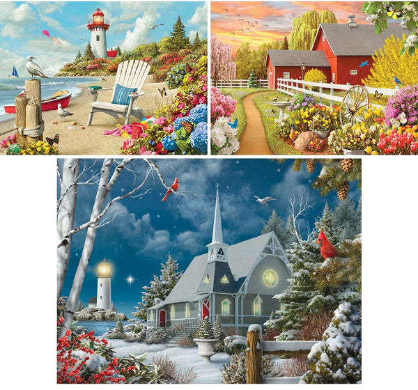 Bits and Pieces - Value Set of Three (3) 300 Piece Jigsaw Puzzles for Adults - Each Puzzle Measures 18" X 24" - 300 pc Awaken, Guiding Lights, and Daydream Jigsaws by Artist Alan Giana