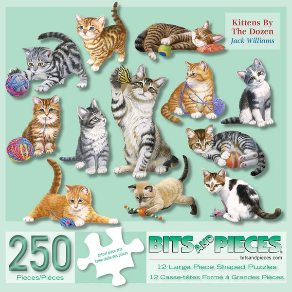 Bits and Pieces - Set of Twelve (12) Mini Jigsaw Puzzles - Kittens by The Dozen - 250 pc Cat Puzzle Collection by Artist Jack Williams