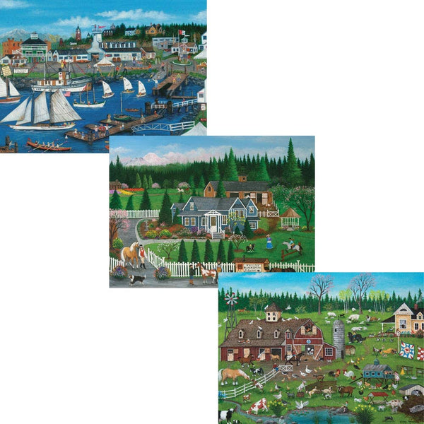 Bits and Pieces - Set of Three (3) 300 Piece Jigsaw Puzzles for Adults - Each Puzzle Measures 18" X 24" - 300 pc Outdoor Scenes Jigsaws by Artist Cindy Mangutz
