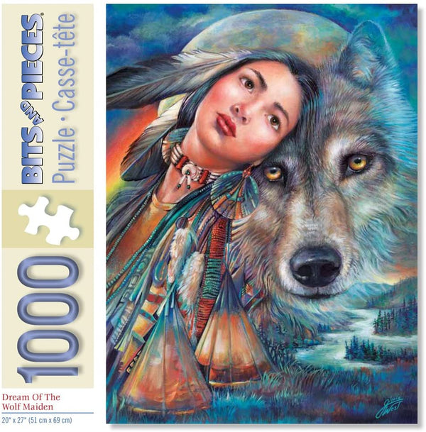 Bits and Pieces - 1000 Piece Jigsaw Puzzle - Dream of the Wolf Maiden Native American Wolf - by Artist Gloria West