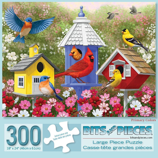 Bits and Pieces - 300 Large Piece Jigsaw Puzzle - Primary Colors - Birds and Flowers by Artist Crista Forest