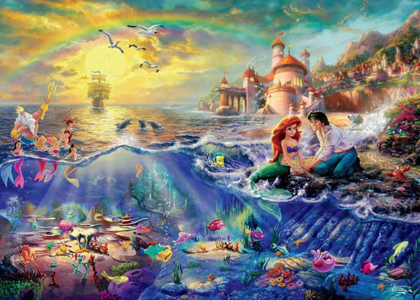 Ceaco Thomas Kinkade 4-in-1 Multi Pack Disney Puzzles (500 Piece) - Aladdin, Beauty & The Beast, Little Mermade, Winnie the Pooh