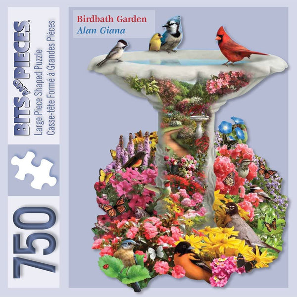 Bits and Pieces - 750 Piece Shaped Puzzle - Garden Birdbath Busy Bird Fountain - by Artist Alan Giana - 750 pc Jigsaw