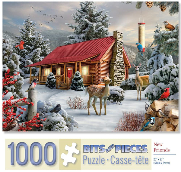 Bits and Pieces - 1000 Piece Puzzle - New Friends - Winter Cabin by Artist Alan Giana