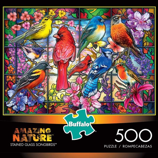 Buffalo Games - Amazing Nature Collection - Stained Glass Songbirds - 500 Piece Jigsaw Puzzle
