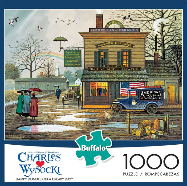 Buffalo Games - Charles Wysocki - Dampy Donuts on a Dreary Day - 1000 Piece Jigsaw Puzzle