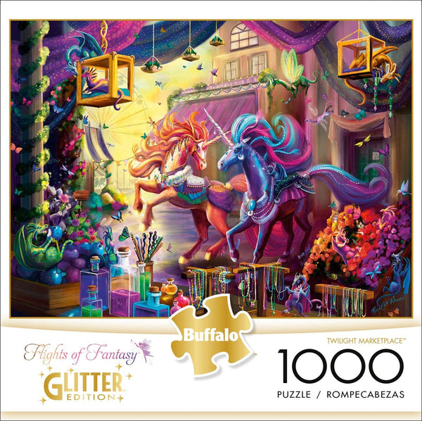 Buffalo Games - Flights of Fantasy - Twilight Marketplace (Glitter Edition) - 1000 Piece Jigsaw Puzzle