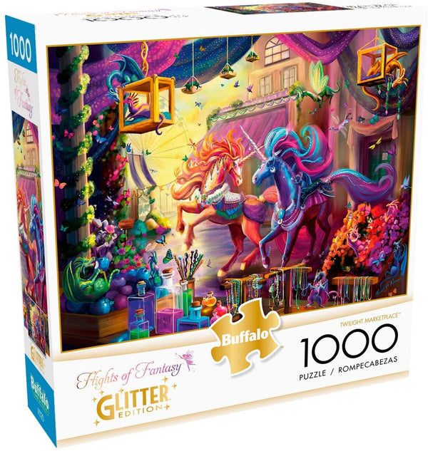 Buffalo Games - Flights of Fantasy - Twilight Marketplace (Glitter Edition) - 1000 Piece Jigsaw Puzzle