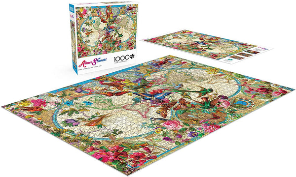 Buffalo Games - Aimee Stewart - Birds, Butterflies, and Blooms Map - 1000 Piece Jigsaw Puzzle