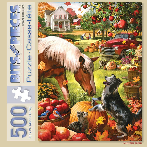 Bits and Pieces - 500 Piece Jigsaw Puzzle for Adults - Autumn Farm - Fall Pumpkin by Artist Larry Jones