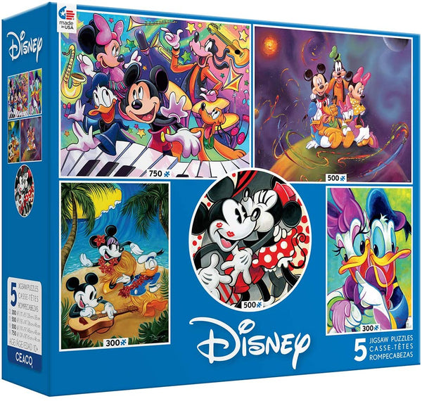Ceaco Disney 5 in 1 Mickey Mouse & Friends Multipack Puzzles - (2) 300, (2) 500, (1) 750 Pieces