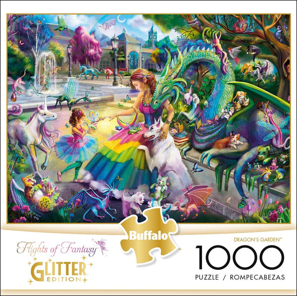 Buffalo Games - Josephine Wall - Dragon's Garden - Glitter 1000 Piece Jigsaw Puzzle