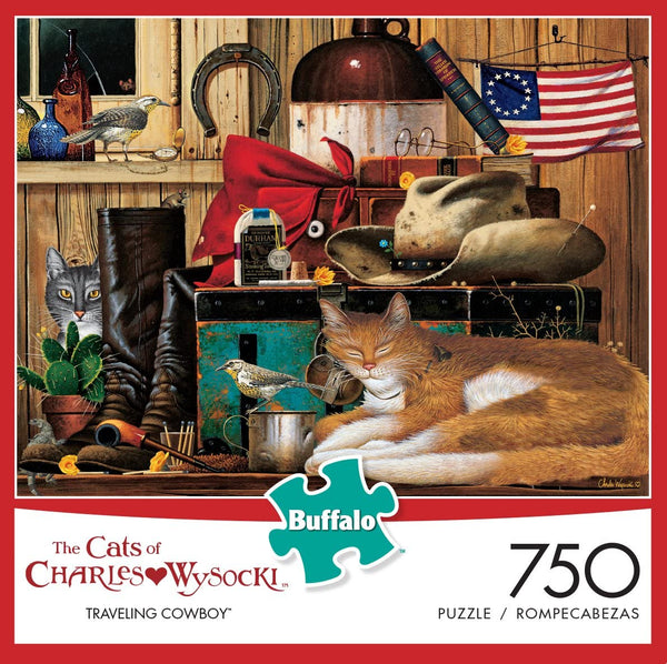 Buffalo Games - The Cats of Charles Wyoscki - Travelling Cowboy - 750 Piece Jigsaw Puzzle