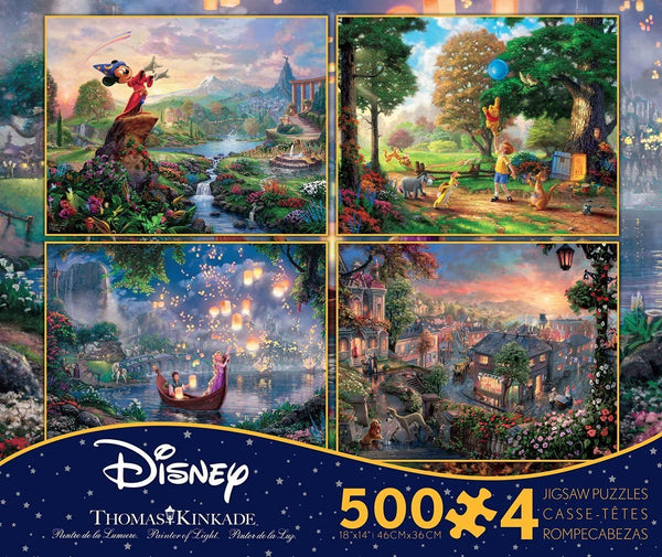 Thomas Kinkade Fantasia Lady & The Tramp Winnie The Pooh Tangled Disney Dreams Collection 4 In 1 Jigsaw Puzzle Set 500 Pieces