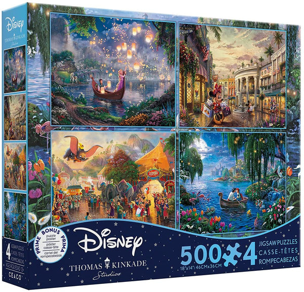 Ceaco - Thomas Kinkade The Disney Dreams Collection 4 in 1 Multipack Jigsaw Puzzles (4 x 500 Pieces) Tangled, Mickey & Minnie, Dumbo, Little Mermaid by Thomas Kinkade Jigsaw Puzzle (2000 Pieces)