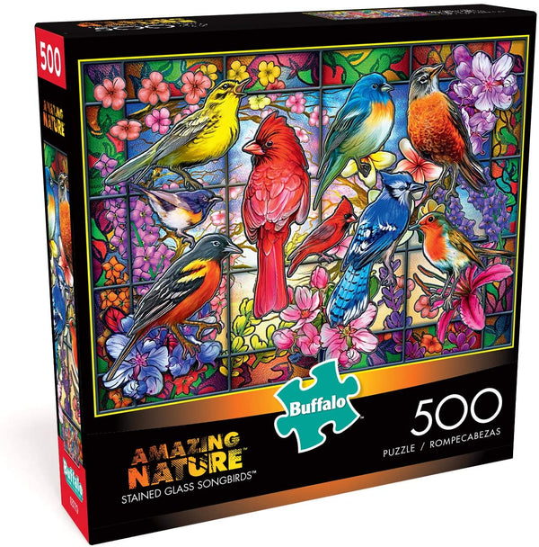 Buffalo Games - Amazing Nature Collection - Stained Glass Songbirds - 500 Piece Jigsaw Puzzle