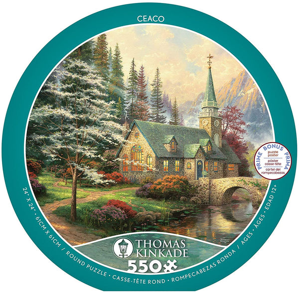 Ceaco Thomas Kinkade Dogwood Chapel Round Puzzle - 500Piece