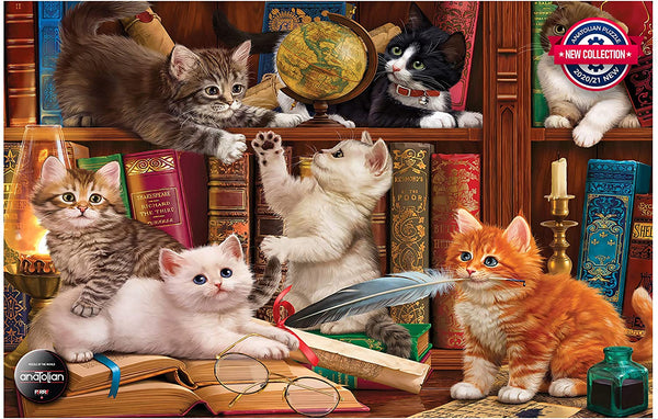 Anatolian - Kittens in the Library Jigsaw Puzzle (500 Pieces)