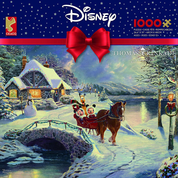 Ceaco - Mickey & Minnie Sleigh Ride by Thomas Kinkade Jigsaw Puzzle (1000 Pieces)