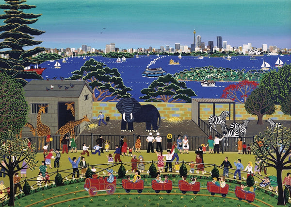 Blue Opal - Trains at the Zoo by Narelle Wildman Jigsaw Puzzle (1000 Pieces)