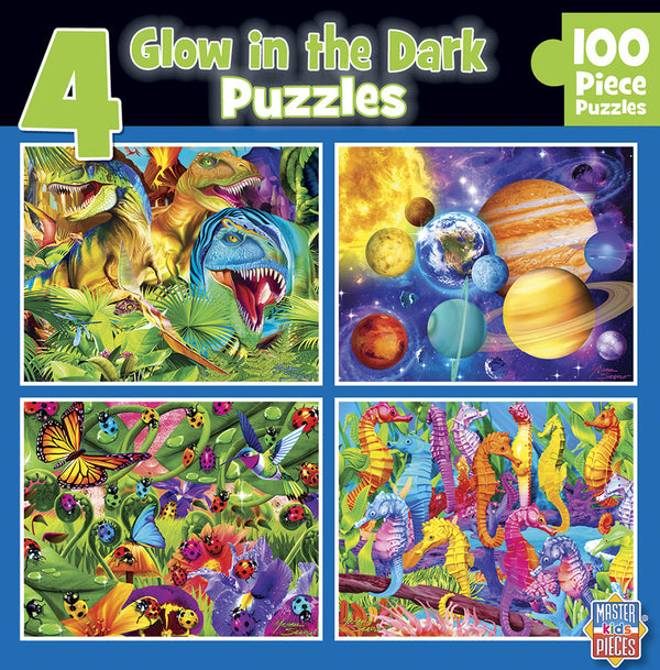 Masterpieces Puzzle 4 Pack Glow in the Dark Blue Puzzle 100 pieces