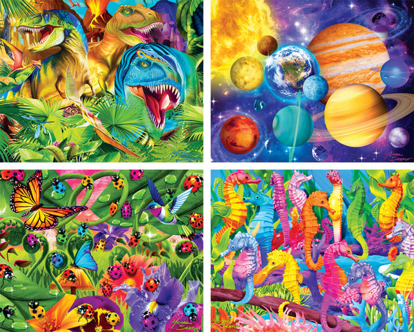 Masterpieces Puzzle 4 Pack Glow in the Dark Blue Puzzle 100 pieces