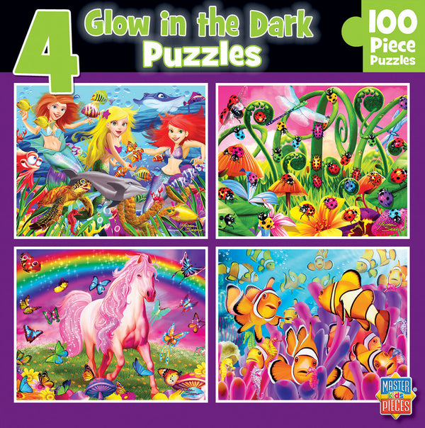Masterpieces - 4 Pack Glow in the Dark Purple Jigsaw Puzzle (100 Pieces)