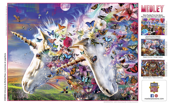 Masterpieces Puzzle Medley Unicorns & Butterflies Ez Grip Puzzle 300 pieces