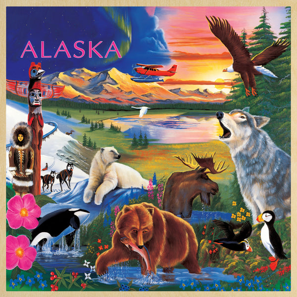 Masterpieces - Wood Fun Facts Alaska Wildlife Jigsaw Puzzle (48 Pieces)