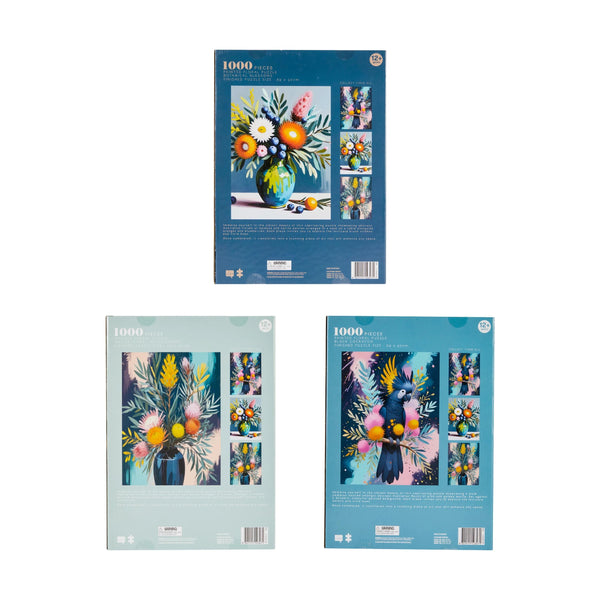 Painted Floral - Black Cockatoo Jigsaw Puzzle (1000 Pieces)