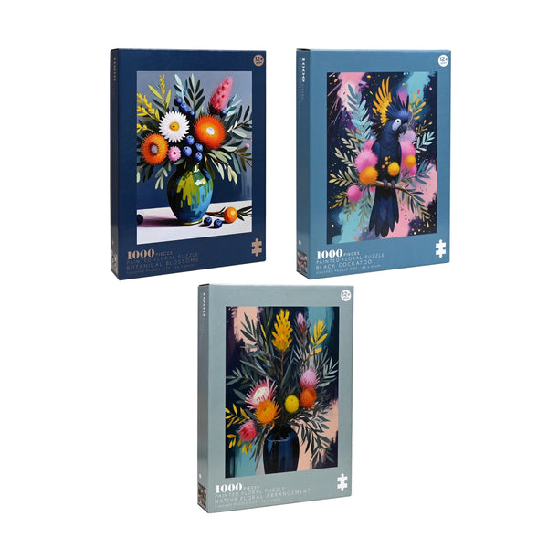Painted Floral - Black Cockatoo Jigsaw Puzzle (1000 Pieces)