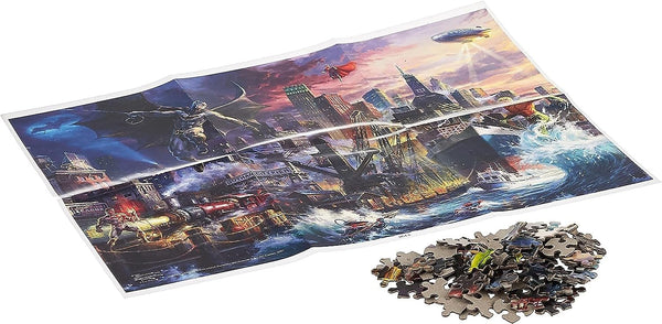 Harlington - DC Comics - Justice League Showdown at Gotham City Pier by Thomas Kinkade Jigsaw Puzzle (1000 Pieces)