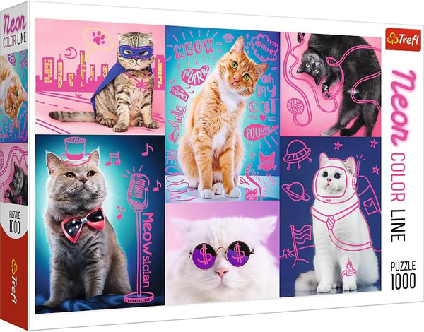 Trefl - Neon Colour Line Cats Jigsaw Puzzle (1000 Pieces)