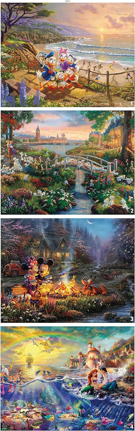 Ceaco - 4 in 1 Multipack - Disney Dreams Collection - Donald & Daisy Duck, 101 Dalmatians, Mickey, Minnie, & Pluto, & The Little Mermaid - 4x500pc by Thomas Kinkade Jigsaw Puzzle (2000 Pieces)