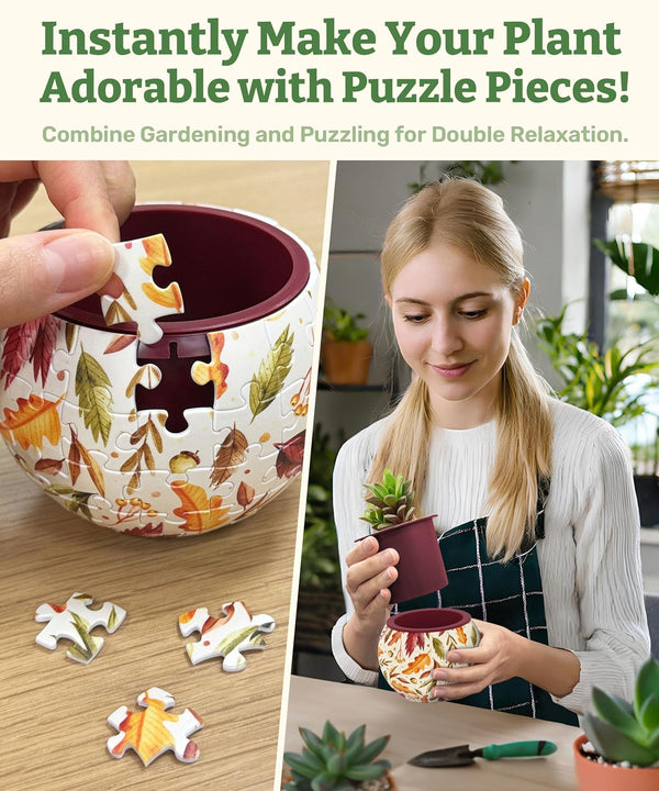 Pintoo - PieceRelax - Flowerpot Dancing Leaves In Fall 3D Plastic Jigsaw Puzzle (80 Pieces)