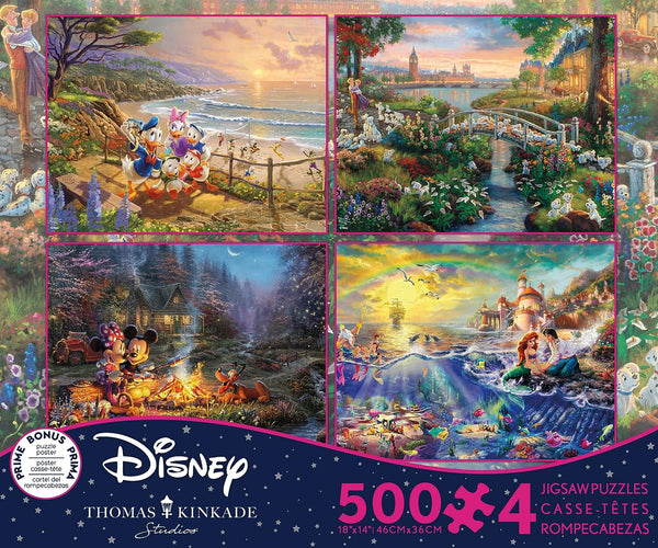 Ceaco - 4 in 1 Multipack - Disney Dreams Collection - Donald & Daisy Duck, 101 Dalmatians, Mickey, Minnie, & Pluto, & The Little Mermaid - 4x500pc by Thomas Kinkade Jigsaw Puzzle (2000 Pieces)