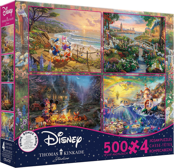 Ceaco - 4 in 1 Multipack - Disney Dreams Collection - Donald & Daisy Duck, 101 Dalmatians, Mickey, Minnie, & Pluto, & The Little Mermaid - 4x500pc by Thomas Kinkade Jigsaw Puzzle (2000 Pieces)